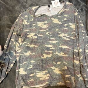 Yahada Camouflage Long Sleeve Top - Green and Cream